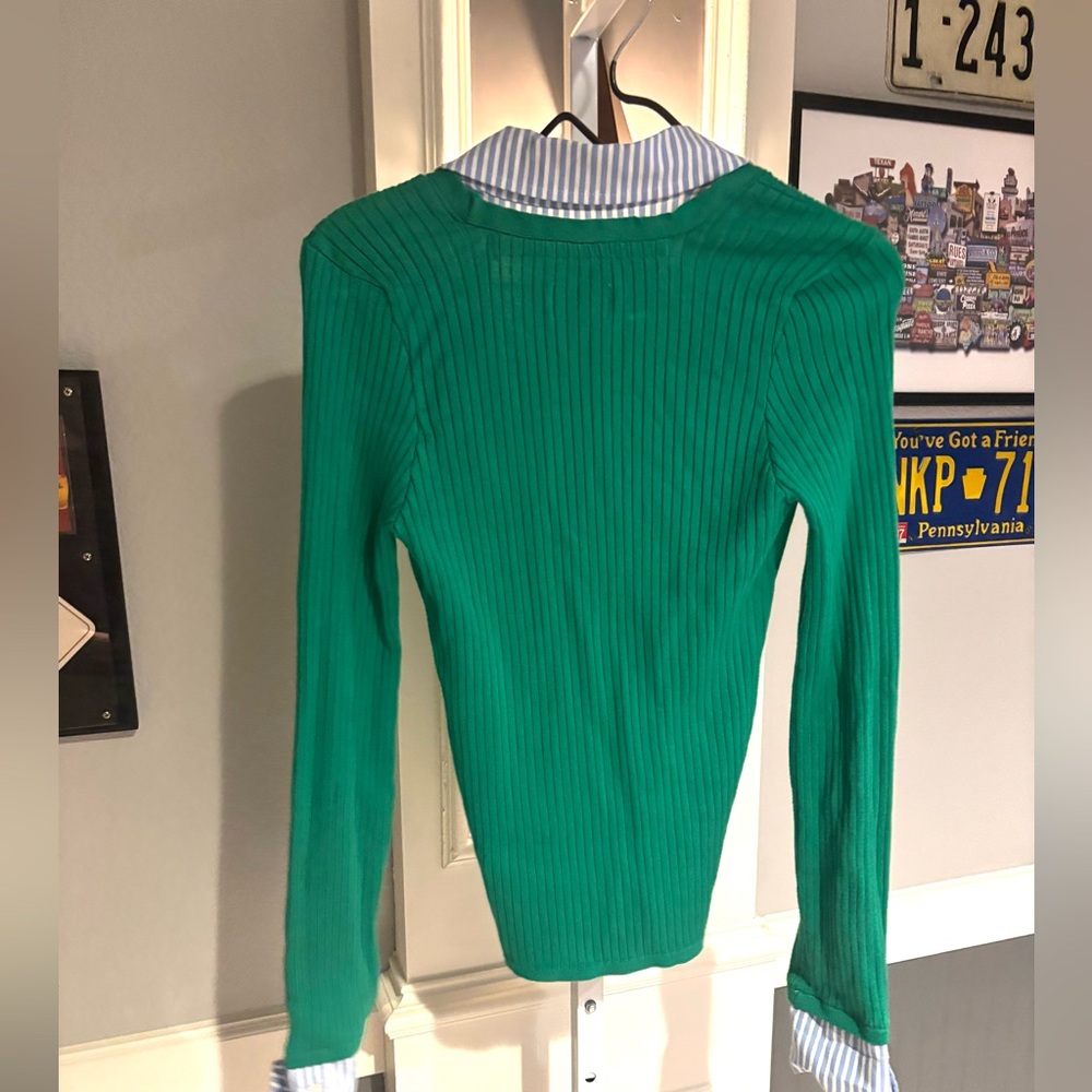 Maeve Green Ribbed V-Neck Button Cardigan - Picture 4 of 6